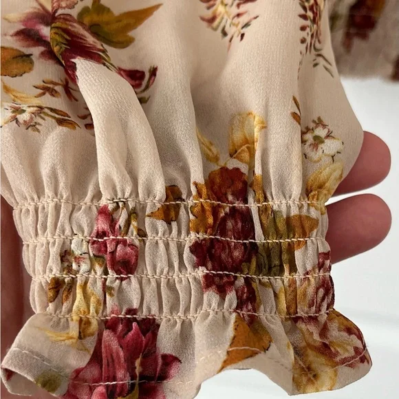 CLEO-Floral Smocked Blouse | Long Sleeve Sheer Boho Top | Size Small - Picture 6 of 14